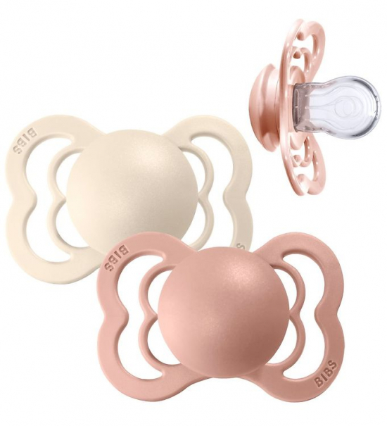 Bibs Silikon smokk Supreme 2-pack 6-18 mån Ivory/Blush  i gruppen Babyutstyr / Baderom og utstyr hos Köpbarnvagn (BIBS260216)