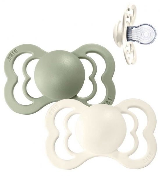 Bibs Silikon smokk Supreme 2-pack 6-18 mån Ivory/Sage i gruppen Babyutstyr / Baderom og utstyr hos Köpbarnvagn (BIBS270346)