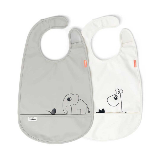 Done By Deer Smekke 2-pakk Deer friends Grey/Beige i gruppen Babyutstyr / Spise & drikke / Smekker hos Köpbarnvagn (DOBD1313525)